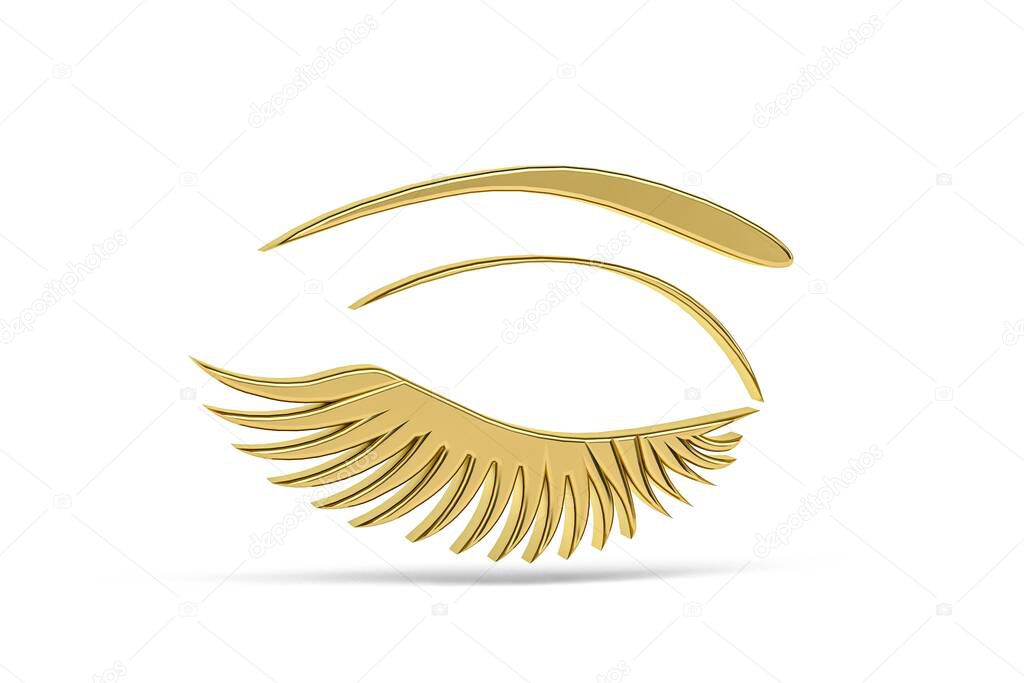 Golden 3d eyelash extension icon isolated on white background - 3d render