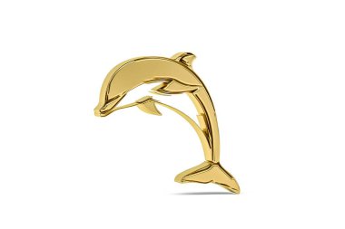 Beyaz arkaplanda izole edilmiş Altın 3D yunus simgesi - 3D görüntüleme