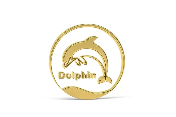 Złota Ikona Delfina Izolowana Białym Tle Renderowanie — Zdjęcie stockowe