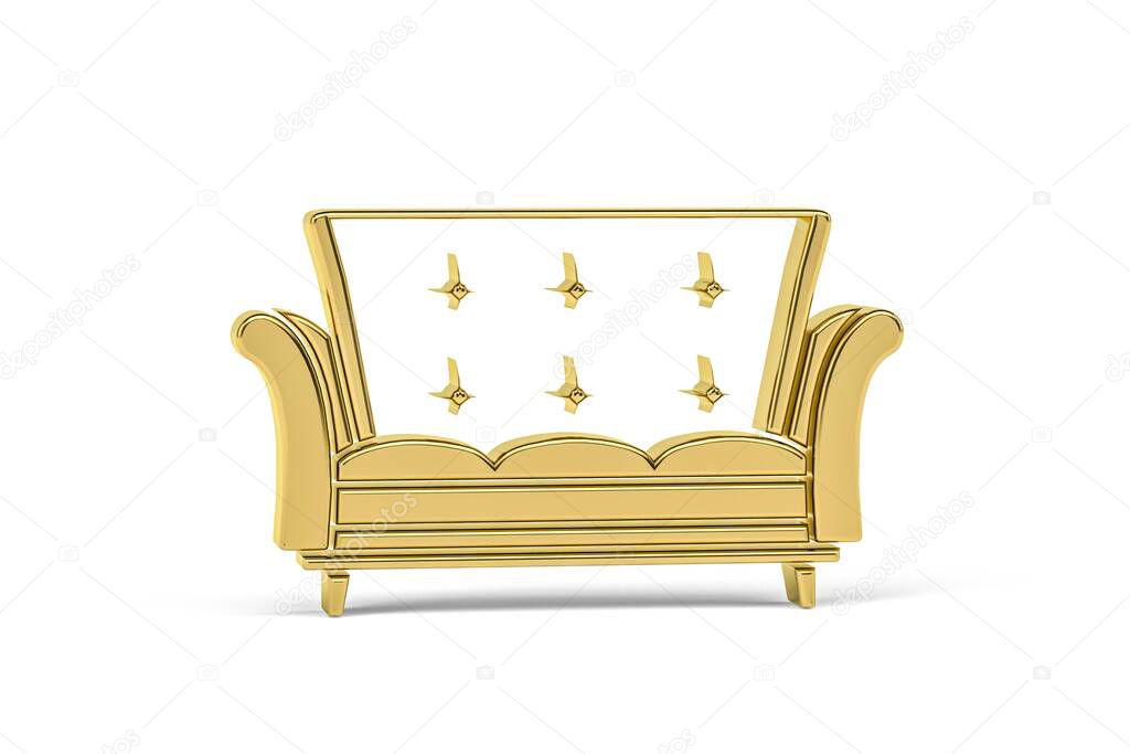 Golden 3d sofa icon isolated on white background - 3d render