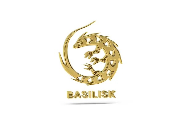 Goldene Basilisk Ikone Isoliert Auf Weißem Hintergrund Renderer — Stockfoto