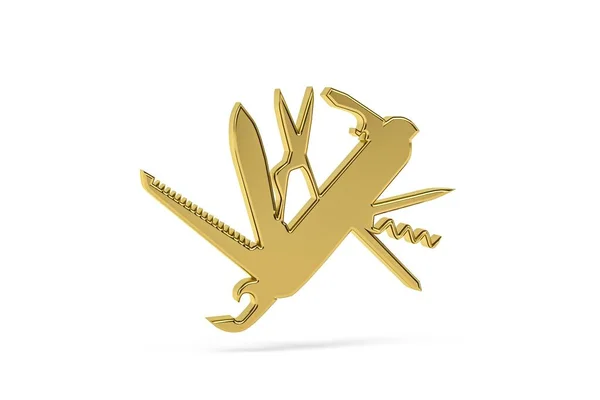 Золотий Значок Кишенькового Ножа Ізольований Білому Тлі Рендеринга — стокове фото