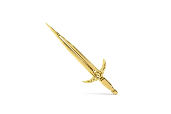 Beyaz arkaplanda izole edilmiş Altın 3d kılıç simgesi - 3d oluşturma