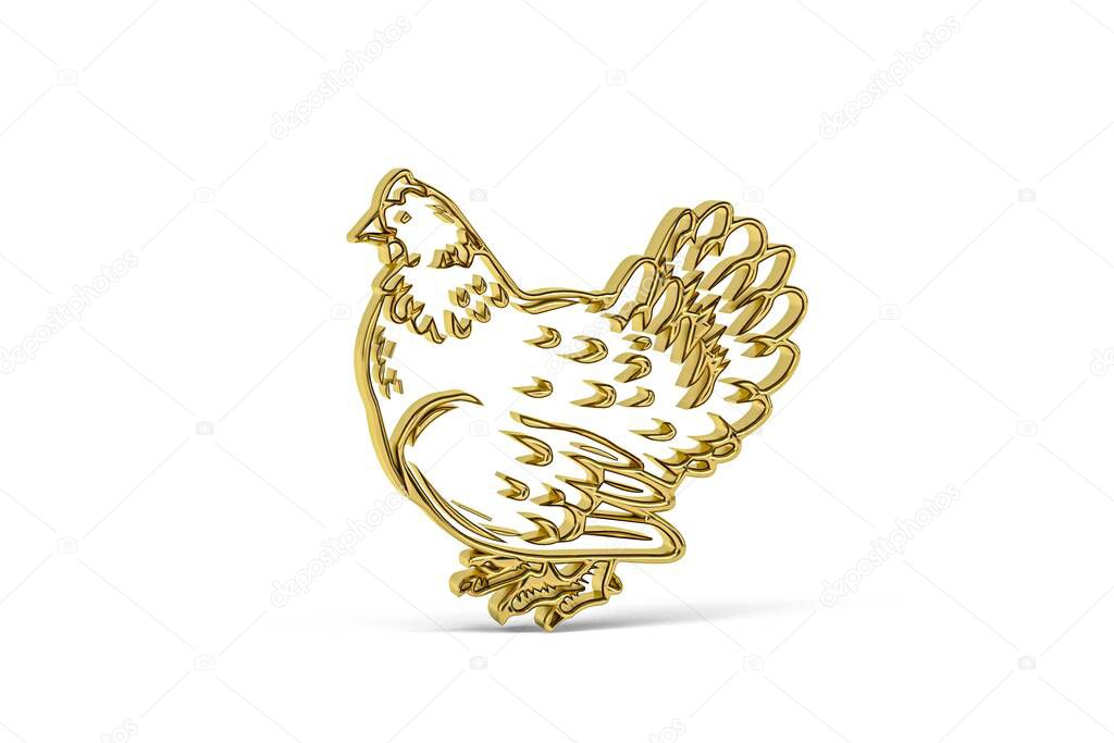 Golden 3d chicken icon isolated on white background - 3D render