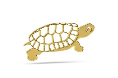 Beyaz arkaplanda izole edilmiş Altın 3d kaplumbağa simgesi - 3B oluşturma