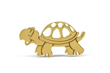 Beyaz arkaplanda izole edilmiş Altın 3d kaplumbağa simgesi - 3B oluşturma