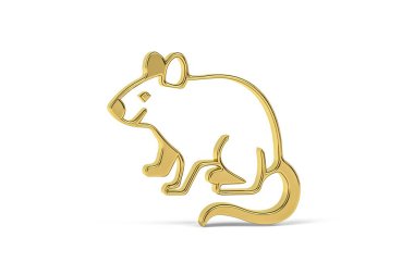 Beyaz arkaplanda Altın 3D fare simgesi izole edildi - 3B oluşturma