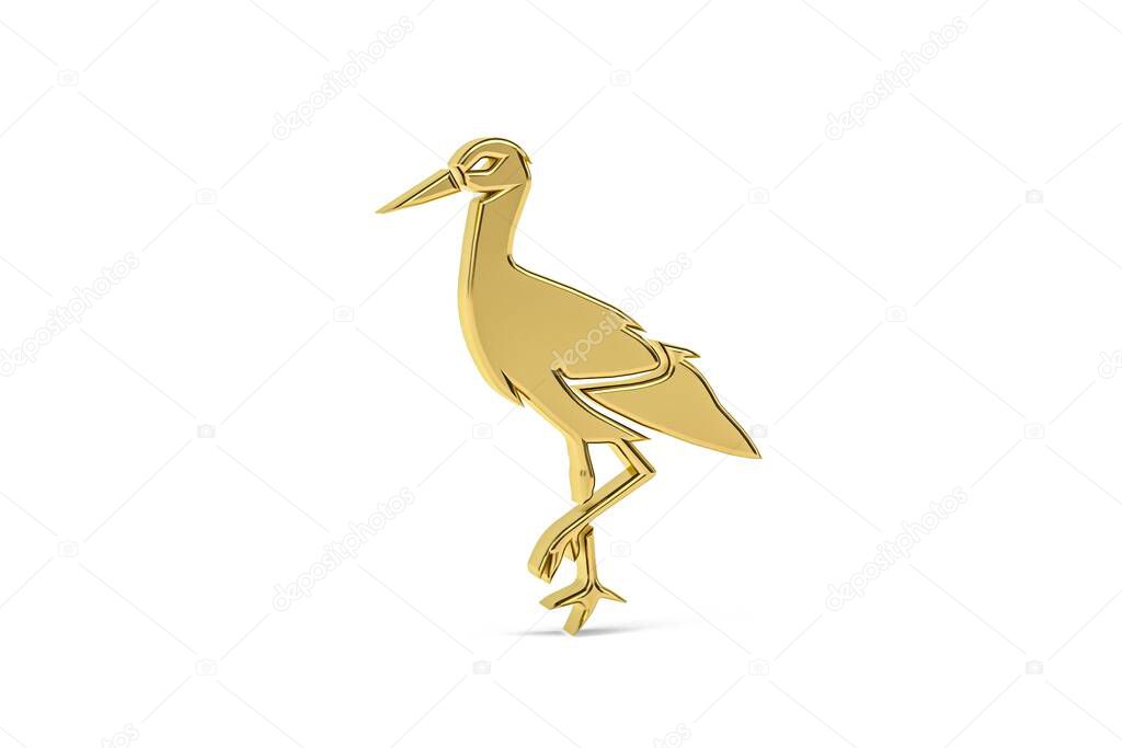 Golden 3d stork icon isolated on white background - 3D render