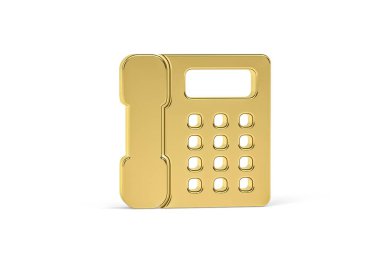 Beyaz arkaplanda izole edilmiş altın 3d telefon simgesi - 3B görüntüleme
