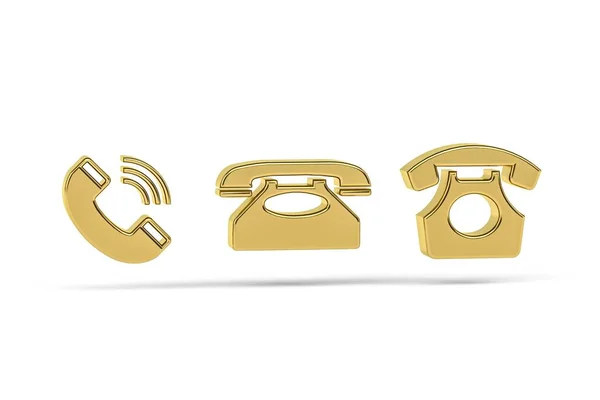 Golden Телефон Значок Изолирован Белом Фоне Рендеринг — стоковое фото