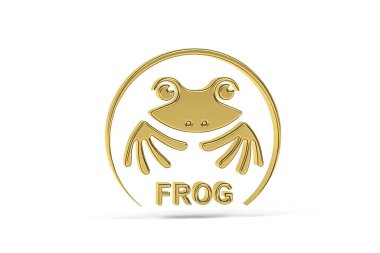 Beyaz arkaplanda izole edilmiş altın 3d kurbağa simgesi - 3d oluşturma