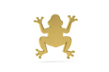 Beyaz arkaplanda izole edilmiş altın 3d kurbağa simgesi - 3d oluşturma