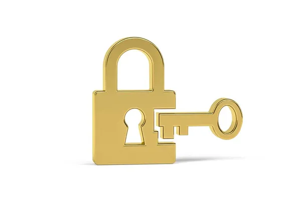 Golden Hangslot Pictogram Geïsoleerd Witte Achtergrond Render — Stockfoto