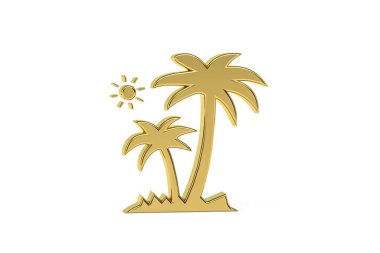 Beyaz arkaplanda izole edilmiş Altın 3D plaj simgesi - 3D görüntüleme