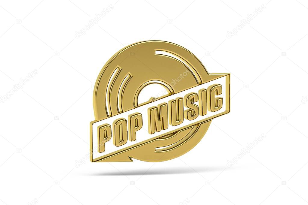 Golden 3d pop music icon isolated on white background - 3d render
