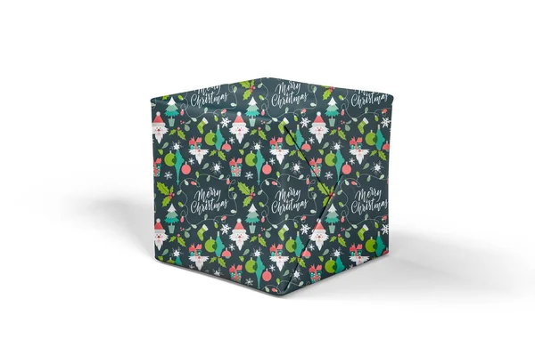 Рождественский Подарок Картонная Коробка Завернутая Бумагу Рождественской Темой Изолированы Белом — стоковое фото