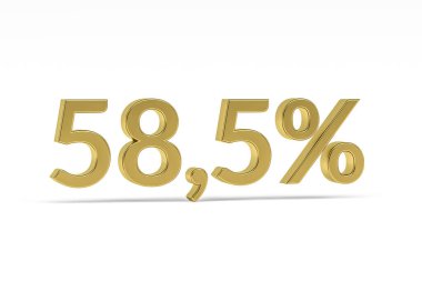 Yüzde 58,5 işaretli altın rakam -% 58,5 beyaz üzerinde izole - 3D görüntüleme