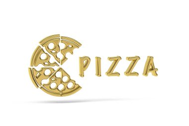 Beyaz arkaplanda izole edilmiş altın 3d pizza simgesi - 3d oluşturma