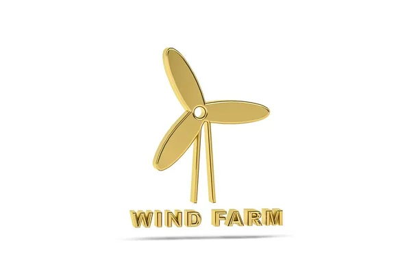 Golden Větrná Farma Ikona Izolované Bílém Pozadí Vykreslení — Stock fotografie