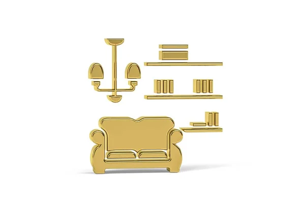 Golden 3d living room icon isolated on white background - 3d render