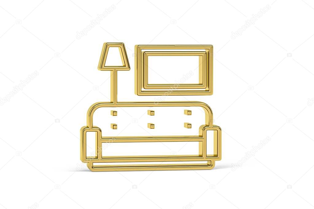 Golden 3d living room icon isolated on white background - 3d render