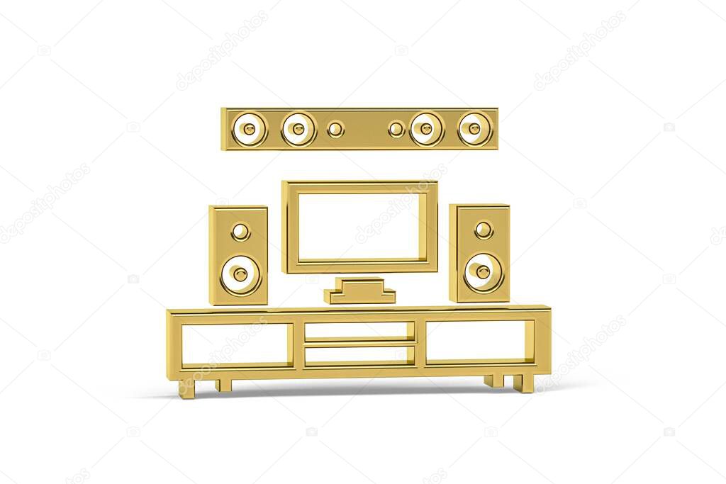 Golden 3d living room icon isolated on white background - 3d render