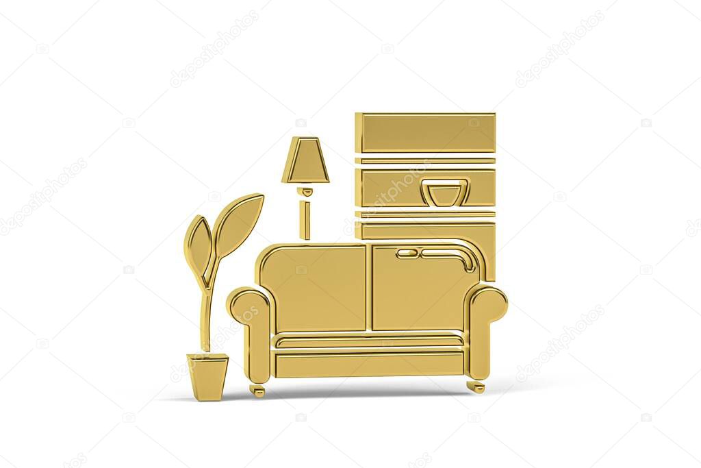 Golden 3d living room icon isolated on white background - 3d render