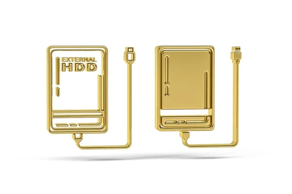 Golden Hard Disk Drive Ícone Isolado Fundo Branco Renderização — Fotografia de Stock