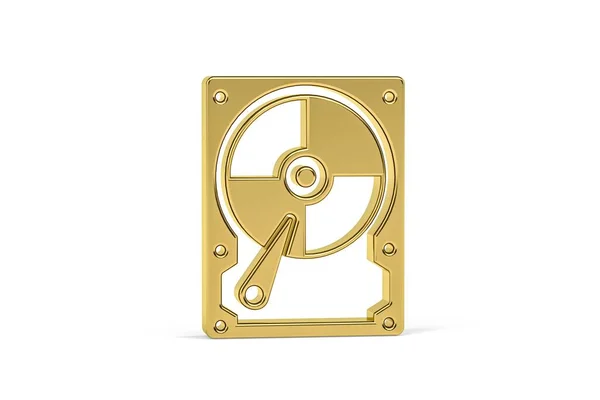 Beyaz Arkaplanda Izole Edilmiş Altın Hard Disk Sürücüsü Simgesi Oluşturma — Stok fotoğraf
