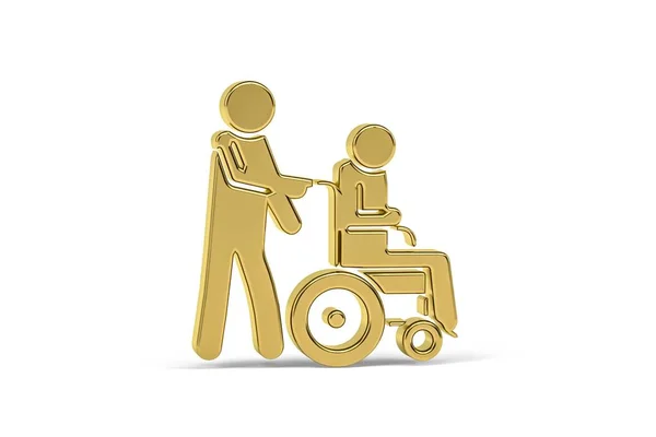 Golden Rolstoel Pictogram Geïsoleerd Witte Achtergrond Render — Stockfoto