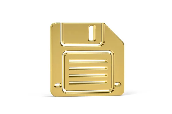 Zlatá Disketa Ikona Izolované Bílém Pozadí Vykreslení — Stock fotografie