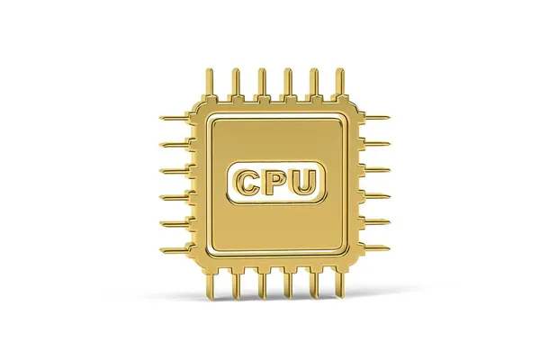 Golden Cpu Ikon Isolerad Vit Bakgrund Render — Stockfoto