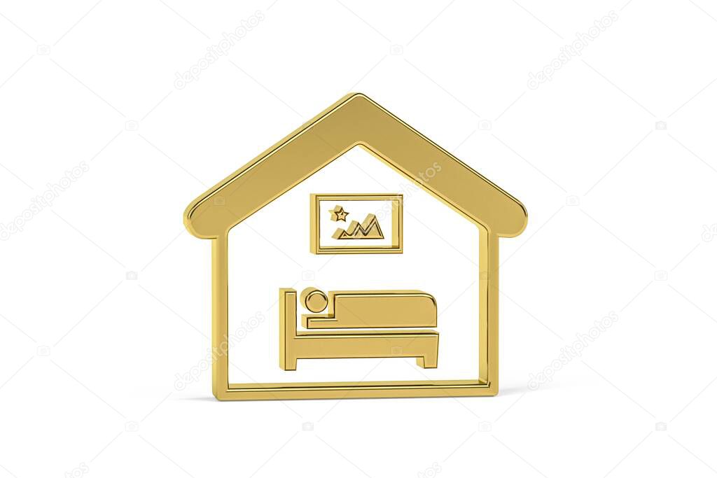 Golden 3d bedroom icon isolated on white background - 3d render