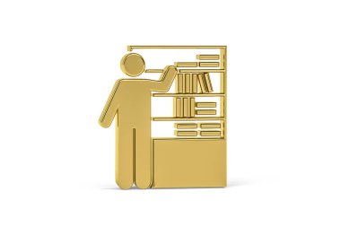 Beyaz arkaplanda izole edilmiş Altın 3d kitaplık simgesi - 3B oluşturma