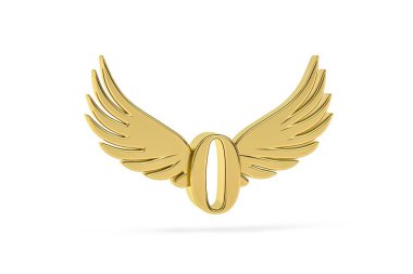 Altın basamaklı 0 - 3 boyutlu 0 ve beyaz arkaplanda melek kanatları - 3d render