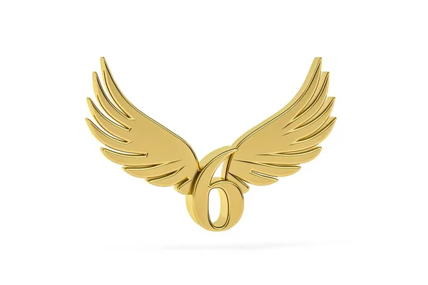 Золота Цифра Тривимірна Цифра Ангельськими Крилами Білому Тлі Рендеринг — стокове фото