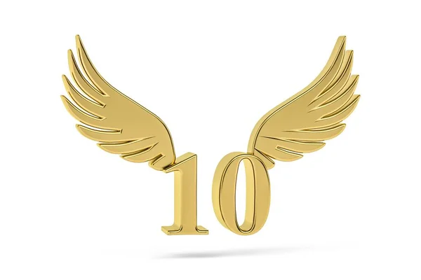 金色の数字10 白い背景に天使の翼を持つ3次元の数字10 3Dレンダリング — ストック写真
