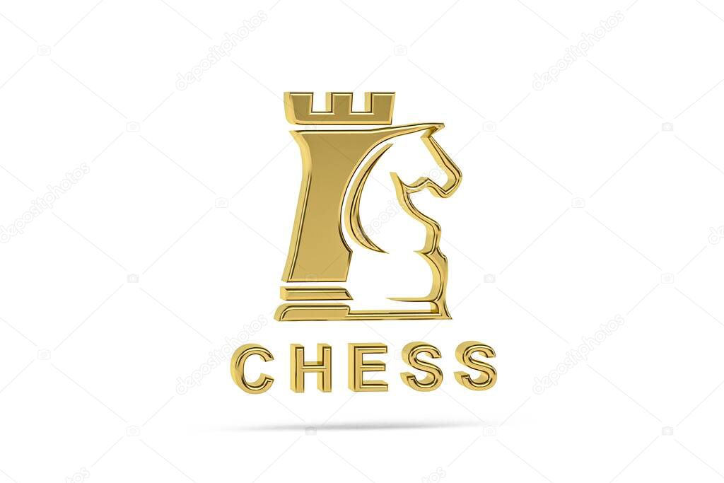 Golden 3d chess icon isolated on white background - 3D render
