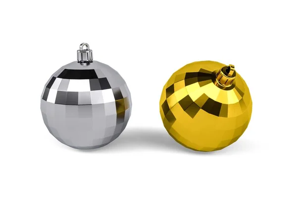 Two Christmas Balls Silver Gold Colors Isolated White Background Render — Stockfoto