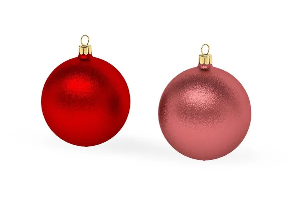 Two Christmas Balls Red Pink Colors Isolated White Background Render — Stockfoto