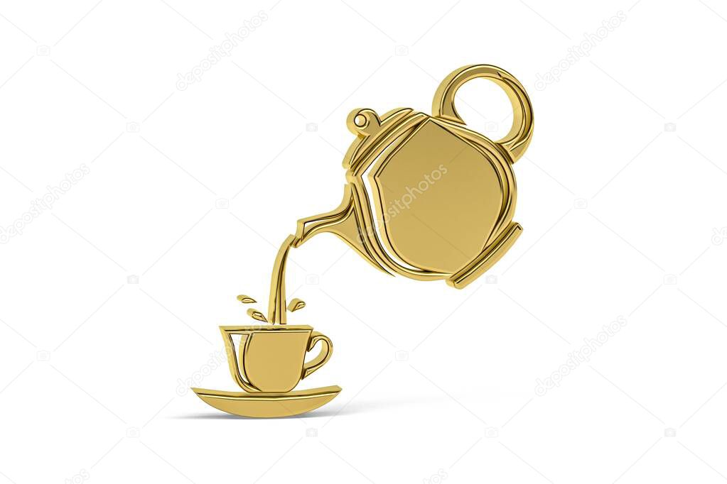 Golden 3d kettle icon isolated on white background - 3d render