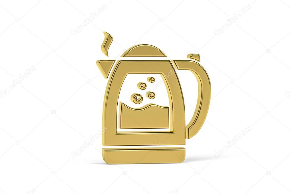 Golden 3d kettle icon isolated on white background - 3d render