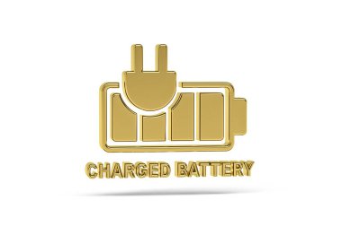 Beyaz arkaplanda izole edilmiş altın 3d pil simgesi - 3B oluşturma