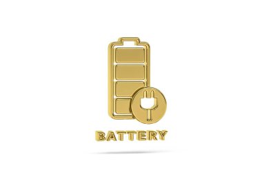 Beyaz arkaplanda izole edilmiş altın 3d pil simgesi - 3B oluşturma