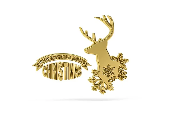 Golden Christmas Reindeer Icon Isolated White Background Render — Stockfoto