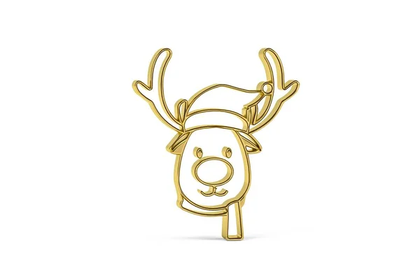 Golden Christmas Reindeer Icon Isolated White Background Render — Fotografia de Stock