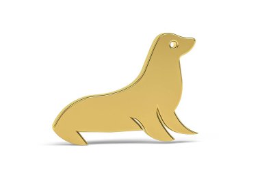 Beyaz arkaplanda izole edilmiş altın 3d mühür simgesi - 3d oluşturma