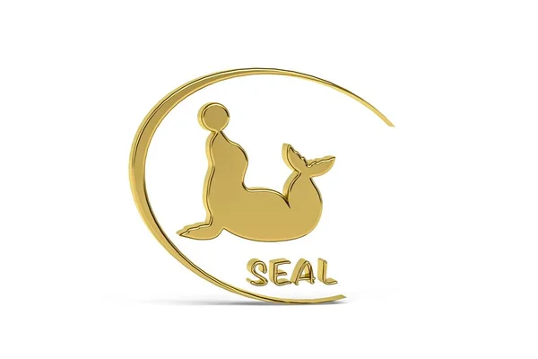 Golden Seal Icon Isolated White Background Render — Stockfoto