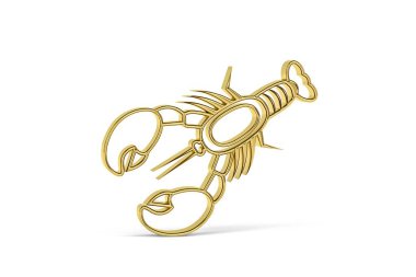 Beyaz arkaplanda izole edilmiş altın 3d ıstakoz simgesi - 3D görüntüleme