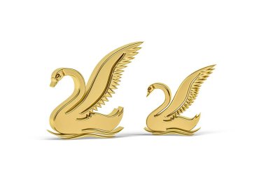 Beyaz arkaplanda izole edilmiş Altın 3d kuğu simgesi - 3d oluşturma